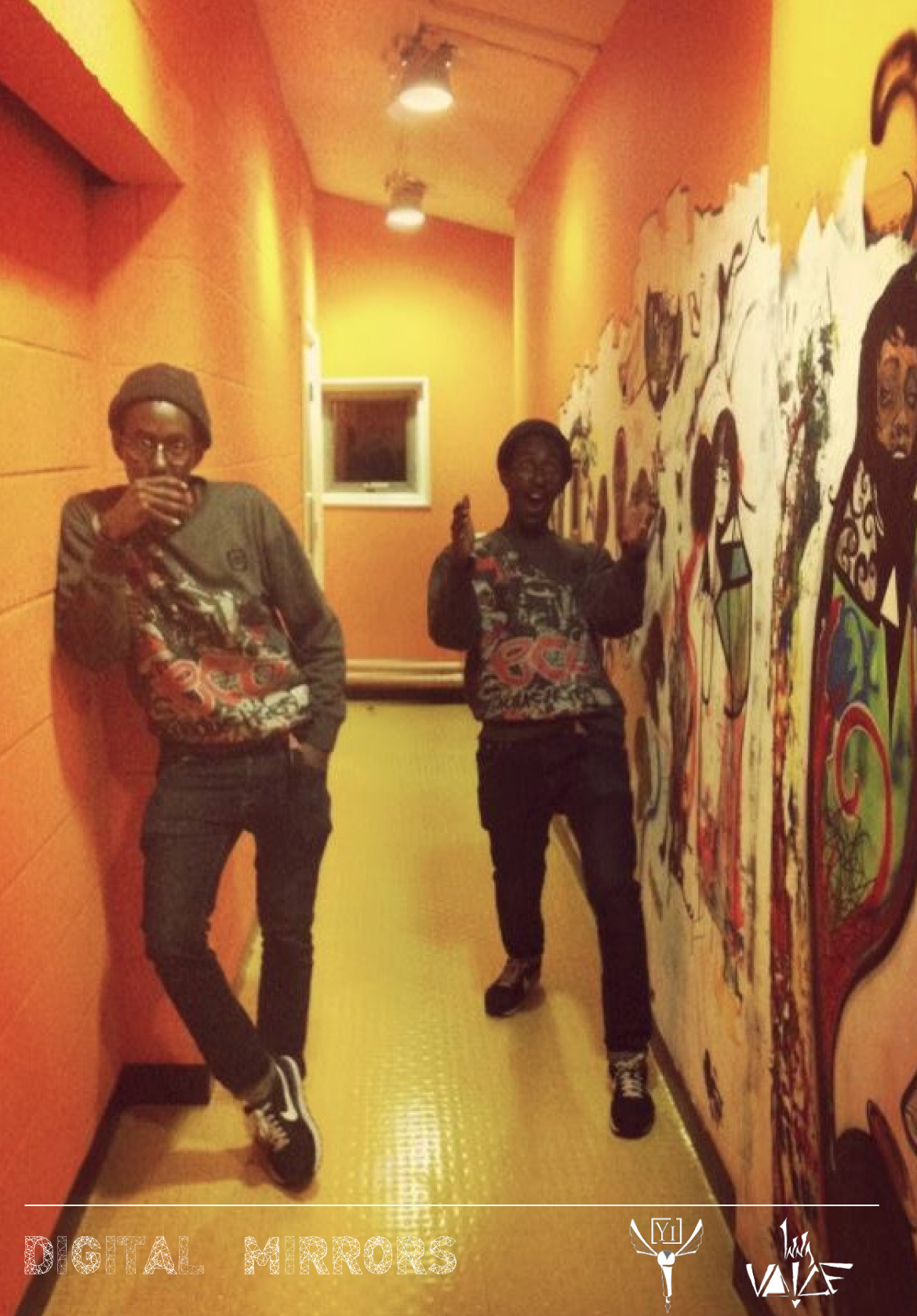 Double exposure image of Elmi Ali in a corridor. One image is leaning on the wall with his mouth covered. The other is leaning back with an excited gesture. Image Credit: Elmi Ali
