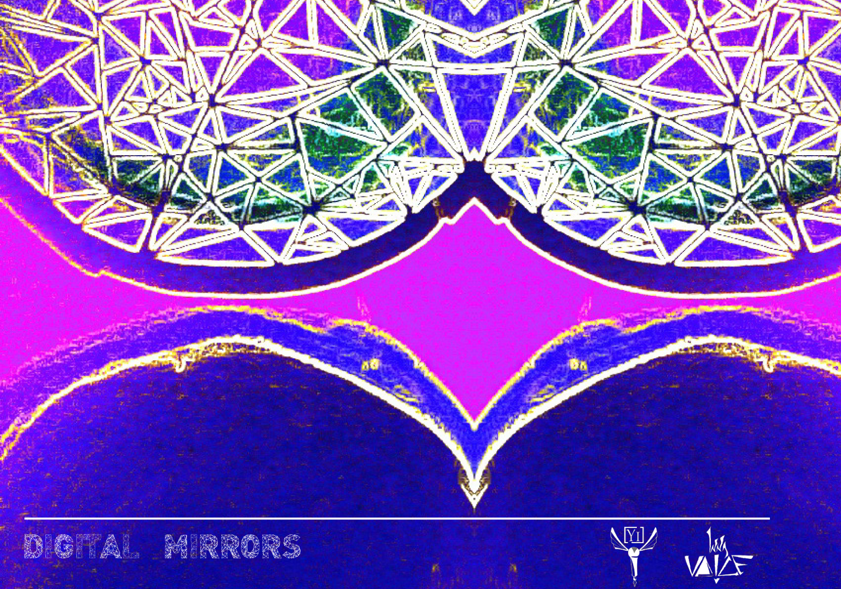 Abstract image based on circles that are bisected and mirrored in purple and green. Image Credit: Gary Sikhosana