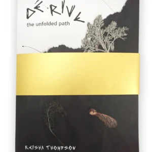 Front cover of poetry book. White and black with green foliage with strip of gold card around the centre